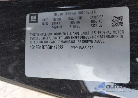 2016 Chevrolet Camaro 2Ss из США, поврежденный, VIN 1G1FG1R76G0117922